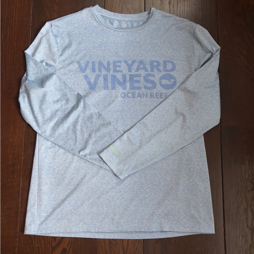 Vineyard Vines Mens Heathered Blue Long Sleeve Performance Shirt M Medium